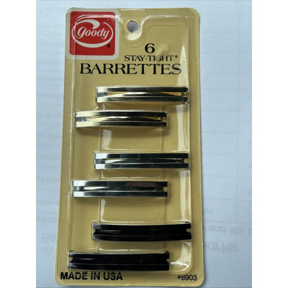 Vintage Goody Stay Tight Hair Barrettes 6 Metal 8903 Gold Silver Brown 1975 NIP